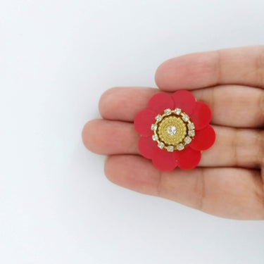 5 Red Floral Applique, Sequins and Rhinestone Appliques, Headband Applique